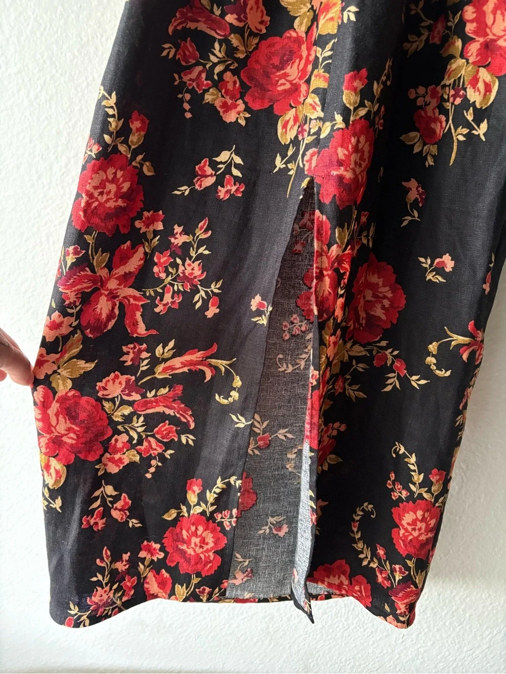 Reformation Linen Frankie Midi Dress Women’s 0 Black & Red Floral Formal Wedding - Picture 11 of 16